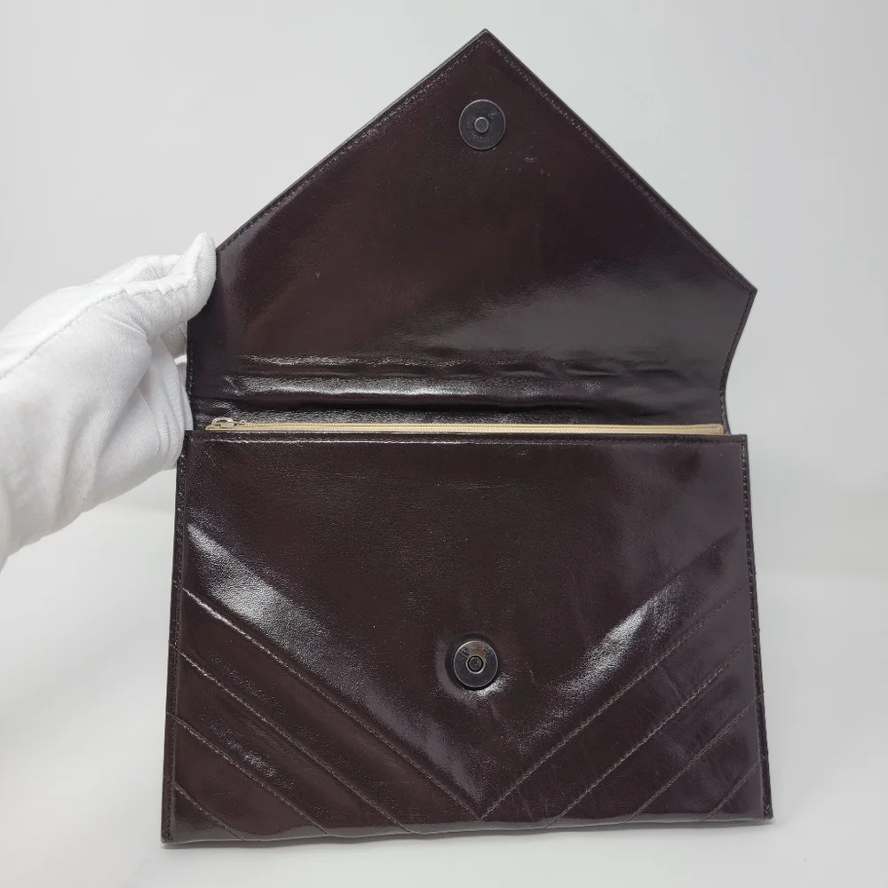 Vintage Yves Saint Laurent Chevron Quilted Leather Cutch Bag - Picture 4 of 10